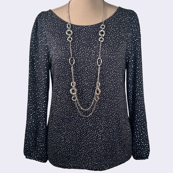 Ann Taylor Loft Navy Blue Mod Polka Dot Blouse - Picture 1 of 9